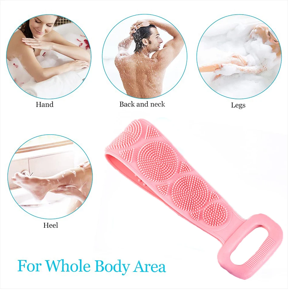 Calterra Silicone Body Scrubber, Dual-Sided Loofah Shower Towel, Exfoliating Massage Body Cleaning Strap - Calterra